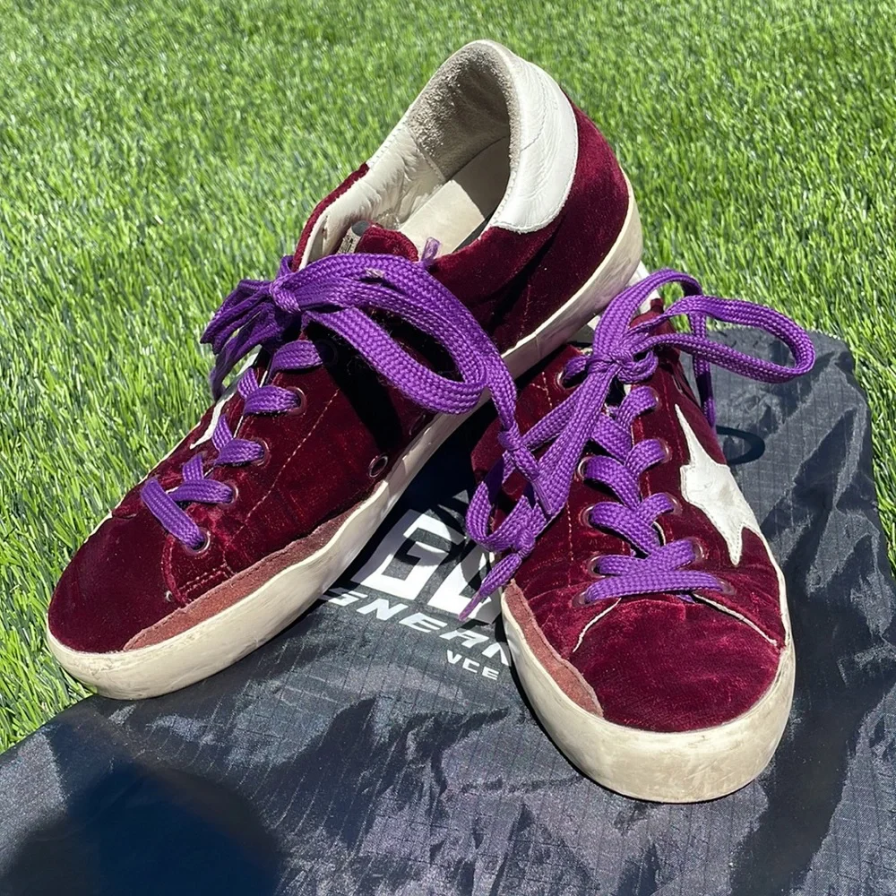 Burgundy velvet golden goose sneakers - Picture 8 of 8